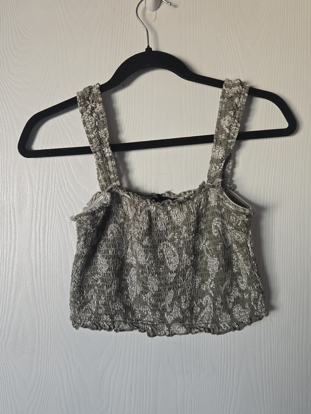 Smocked Floral Tank Top - Olive Green